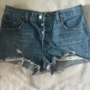 Levis Triple Button Distressed Jean Hot Shorts with Raw Hem